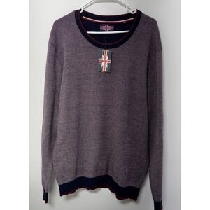 Soul Of London Men's XXL Sweater Navy Blue Check Colorblock Crew Neck Pullover